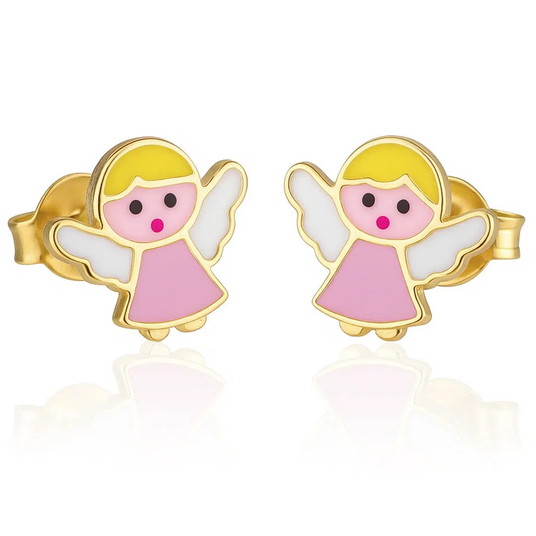 Silver Earrings with Enamel Cherubs