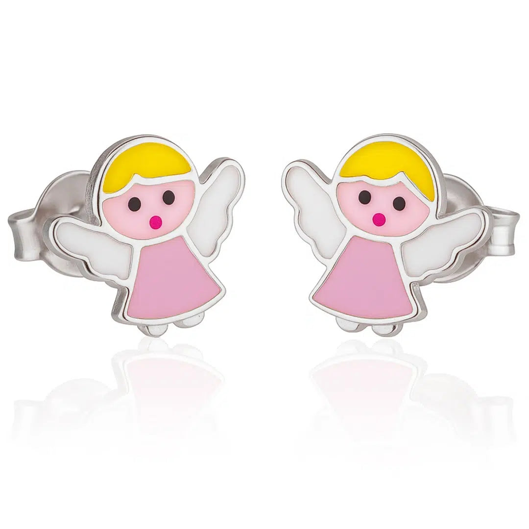 Silver Earrings with Enamel Cherubs