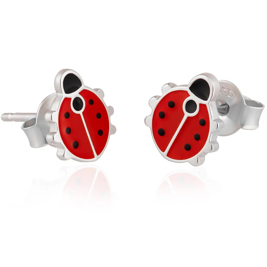 Silver Earrings with Enamelled Ladybug