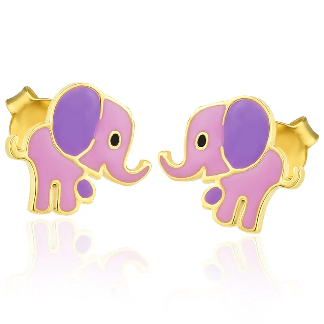 Silver Earrings with Enamel Little Elephant
