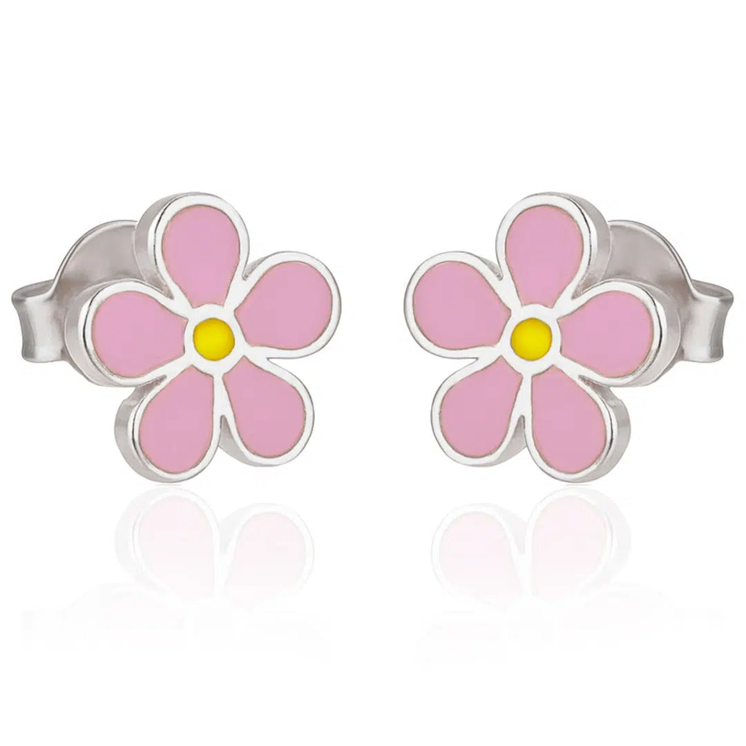 Boucles d'Oreilles en Argent avec Marguerites Émaillées
