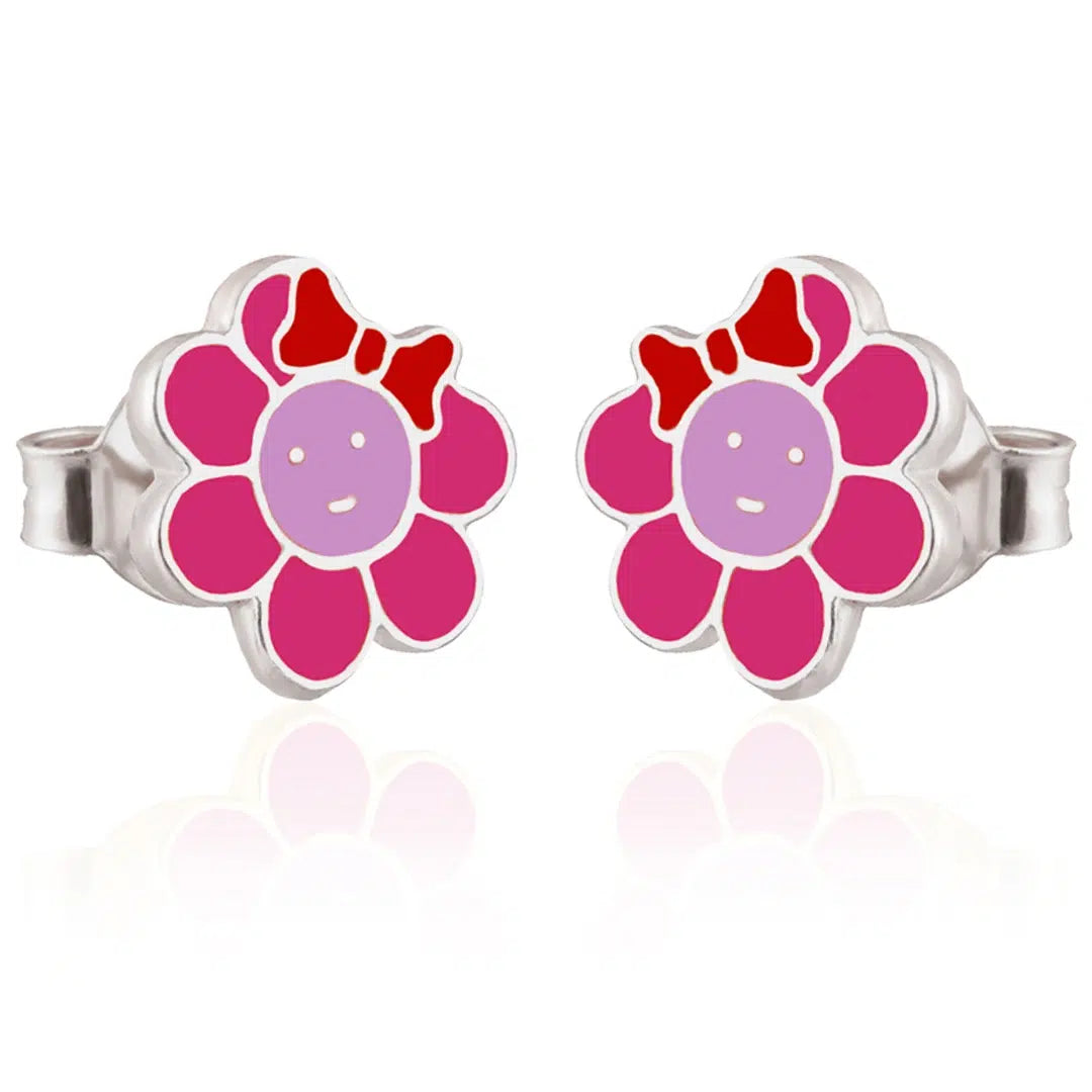 Boucles d'Oreilles en Argent avec Fleurs Émaillées