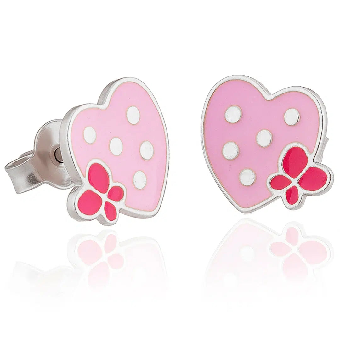 Pendientes de plata con corazón y mariposa esmaltada