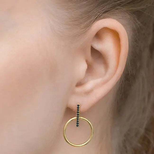 Orecchini Small Omega in Argento Dorati con Zirconi Neri