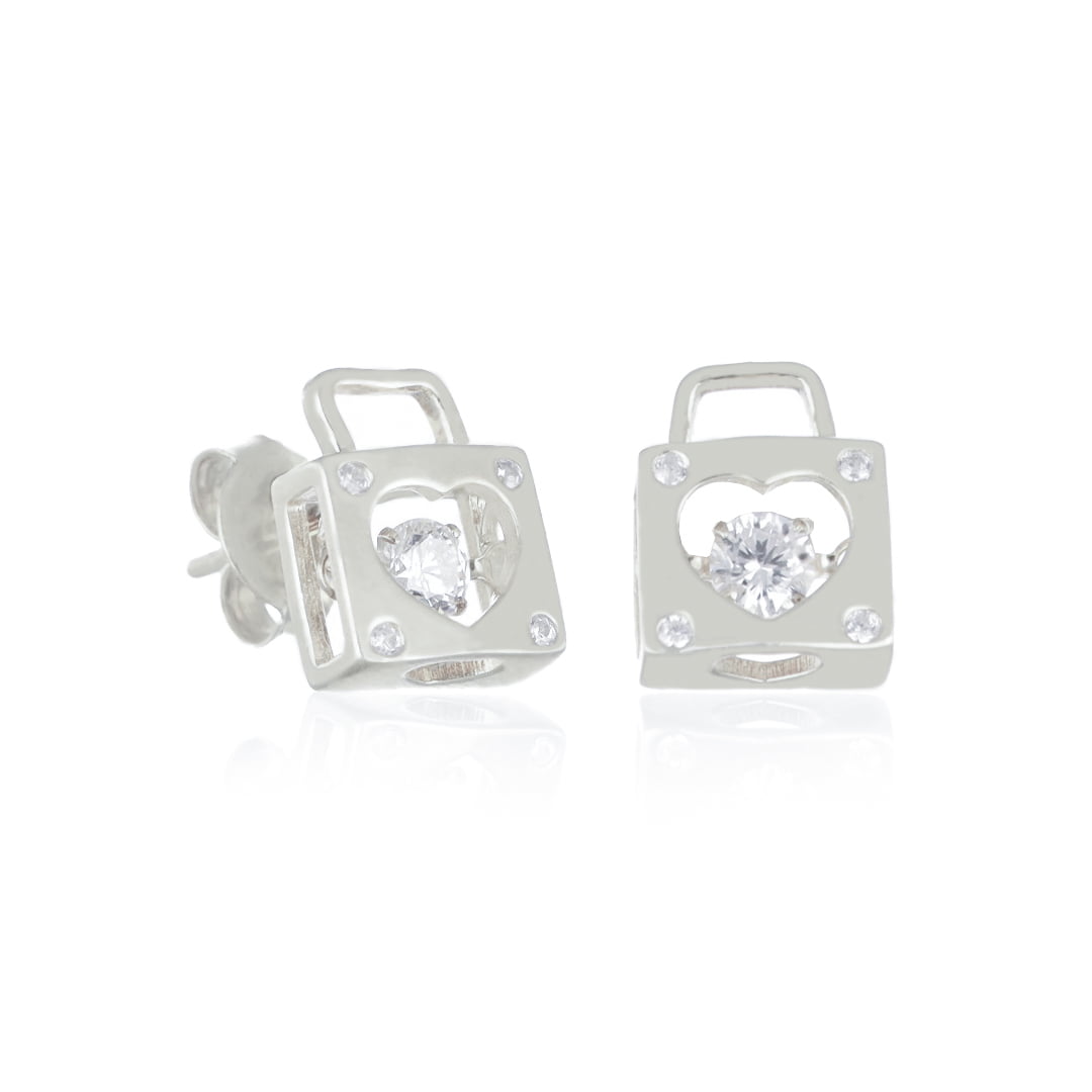Silver Padlock Earrings with Zirconia
