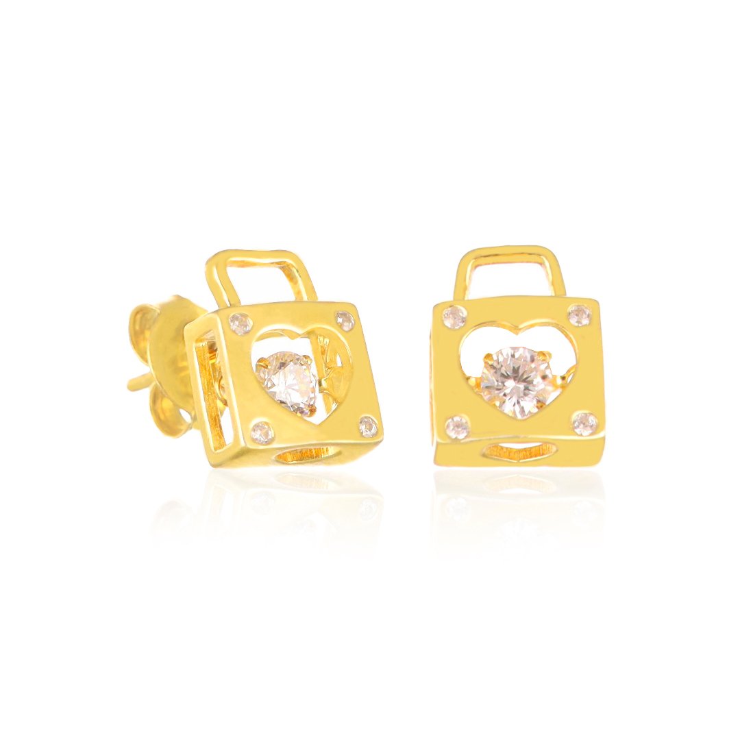 Gold-Plated Silver Padlock Earrings with Zirconia