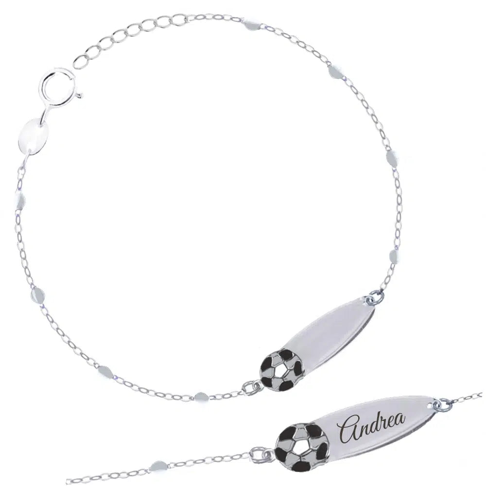 Bracciale Rosary in Argento con Pallone da Calcio Smaltato e Piastrina Incidibile