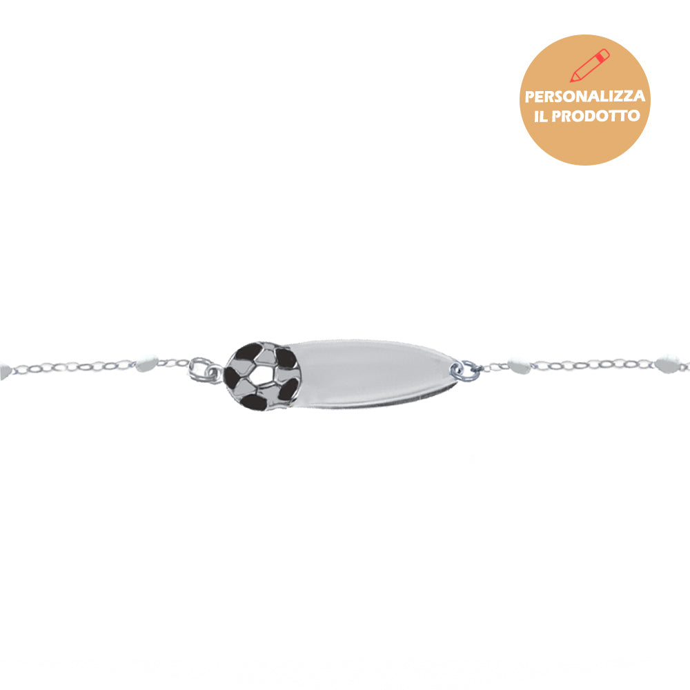 Bracciale Rosary in Argento con Pallone da Calcio Smaltato e Piastrina Incidibile
