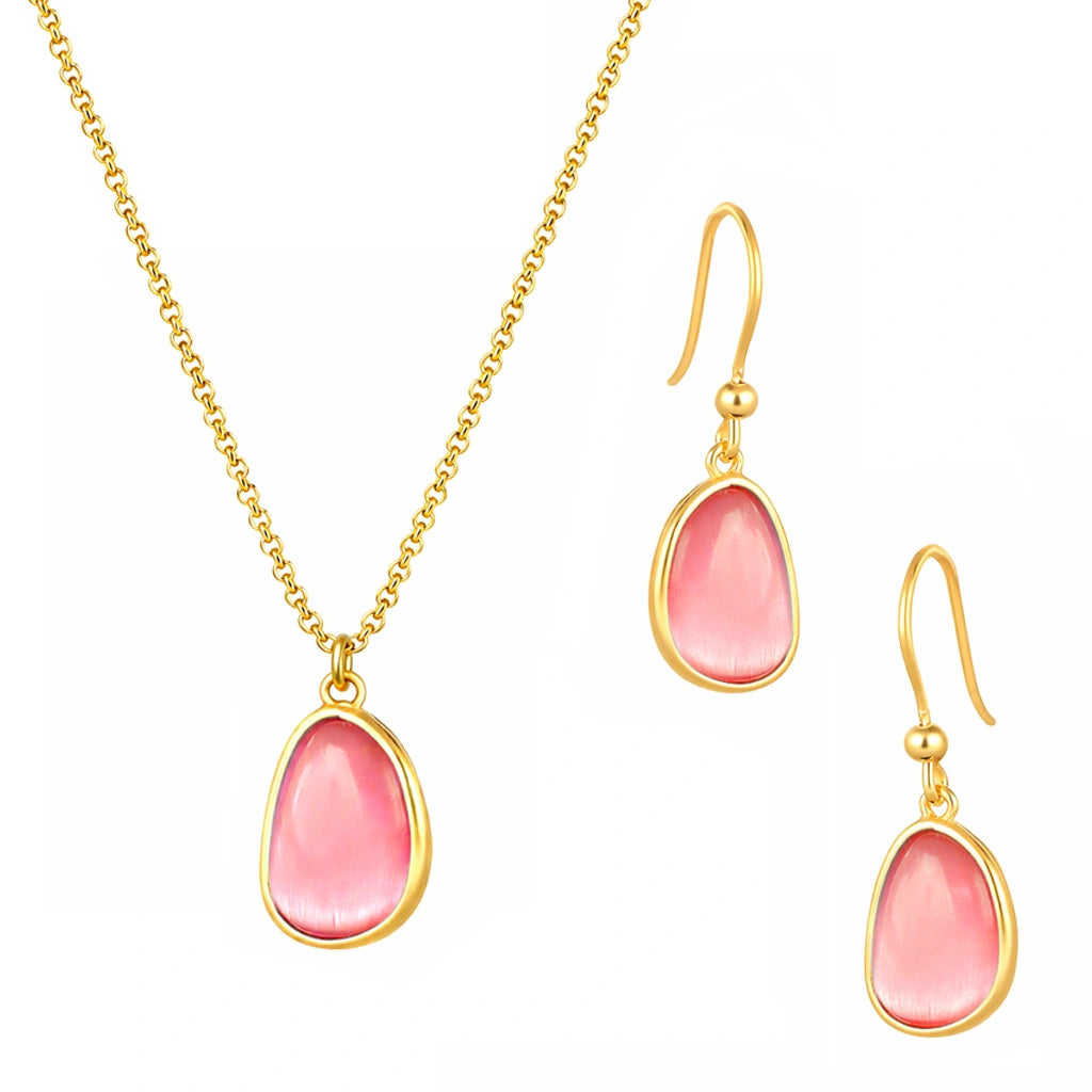 Set aus vergoldetem Silber mit Tropfen und Katzenauge