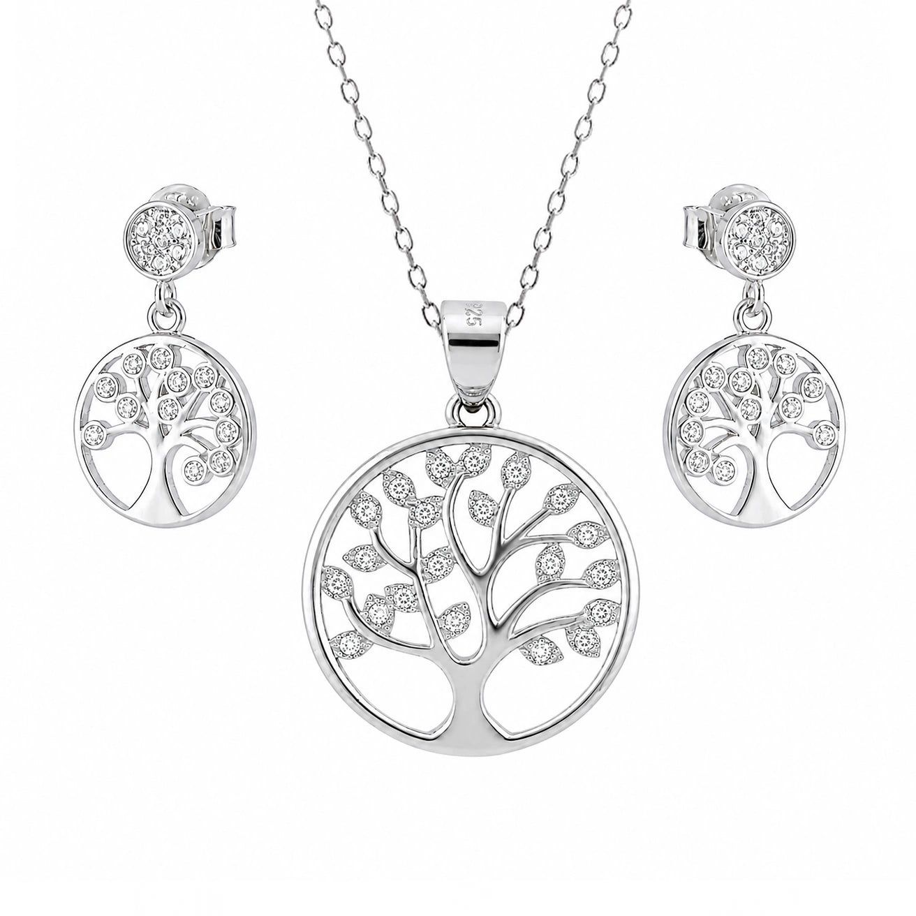 Schmuckset Lebensbaum mit weißen Zirkonen