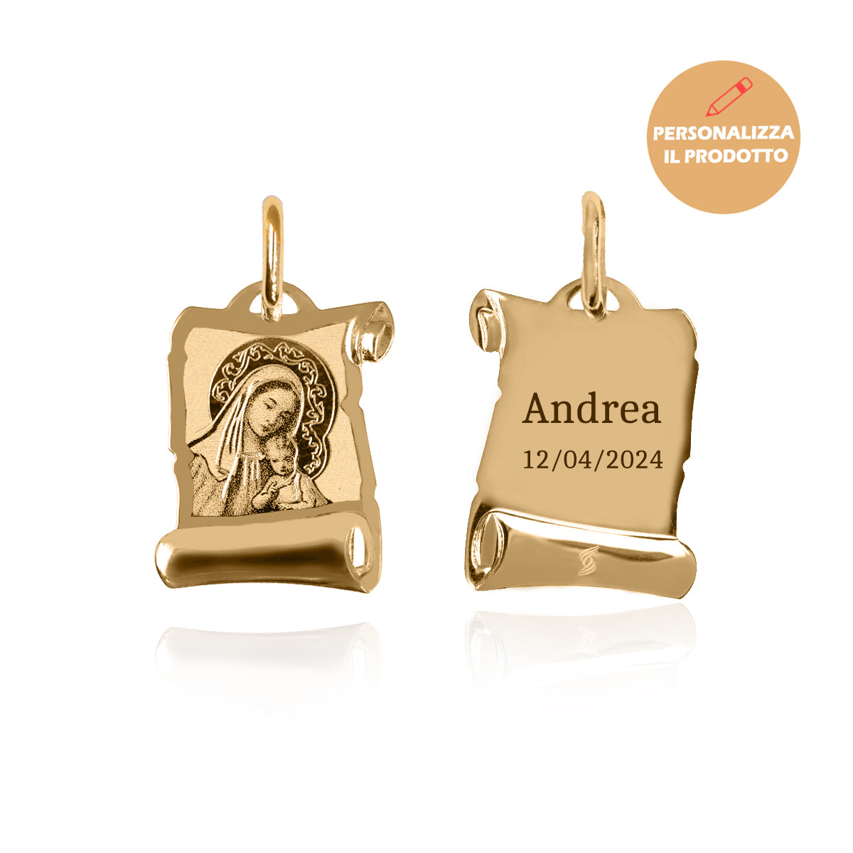 Collana in Oro 9Kt con Madonna e Gesù Bambino