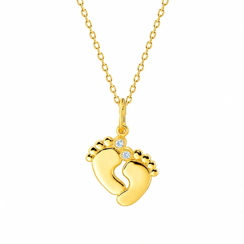 Collar de oro con pies grandes con circonitas blancas