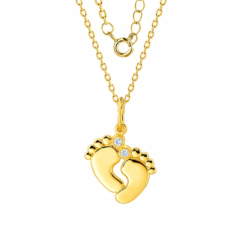 Collar de oro con pies grandes con circonitas blancas
