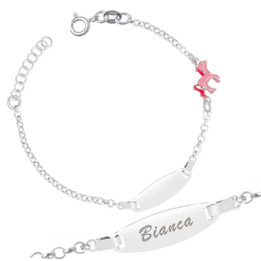 Bracciale con Pony Rosa Smaltato e Piastrina Incidibile