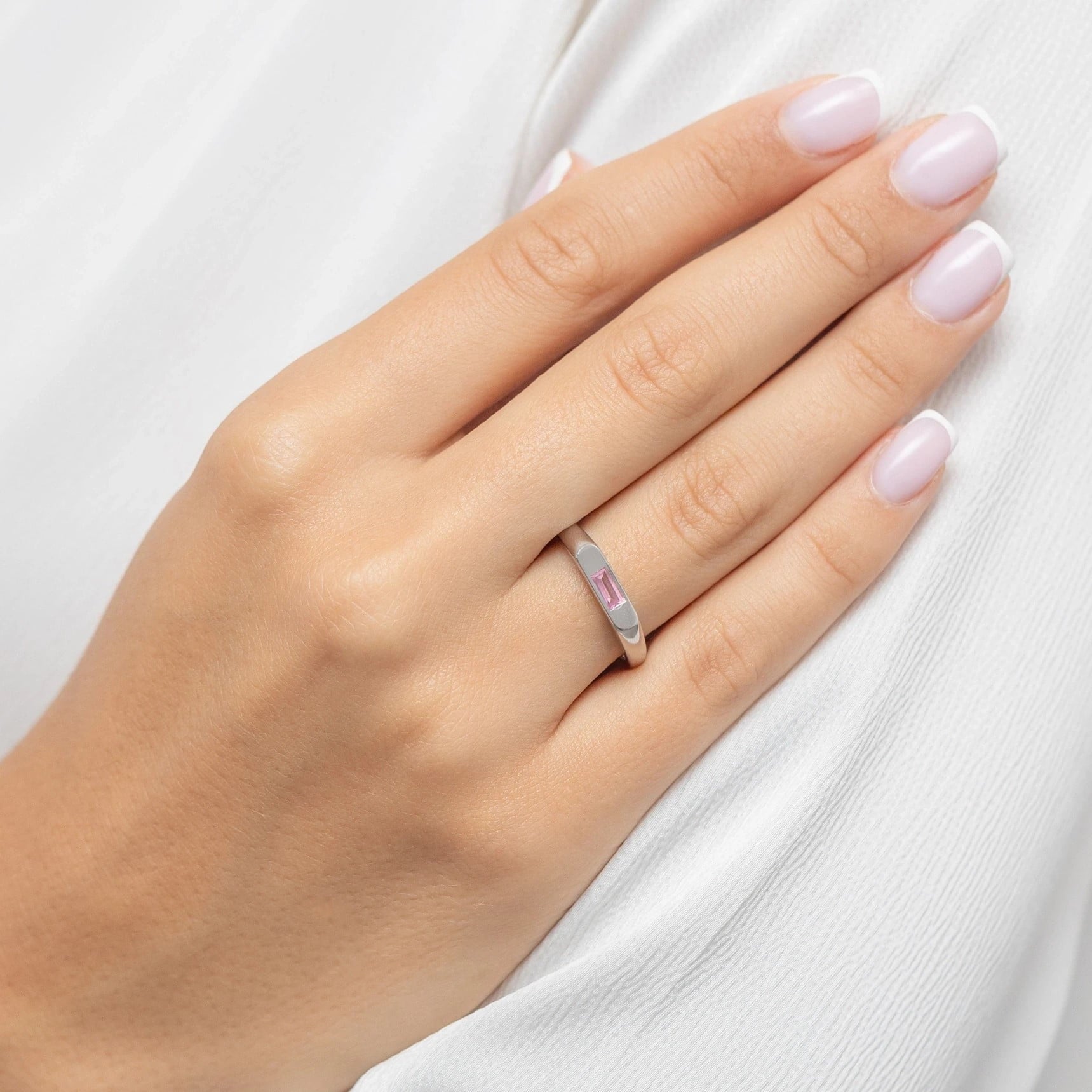 Anello Flat con Zircone Rosa