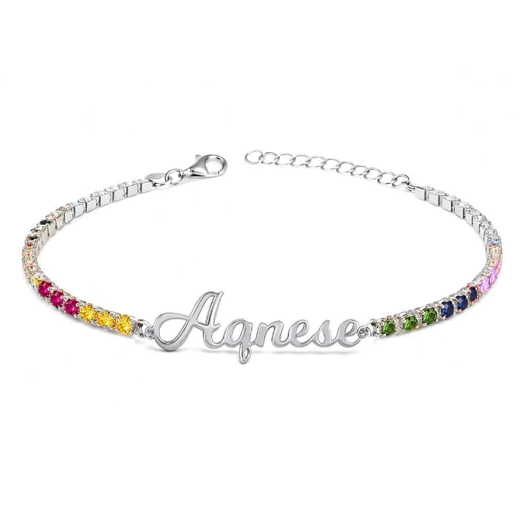 Bracciale Tennis con Nome Corsivo Rodiato