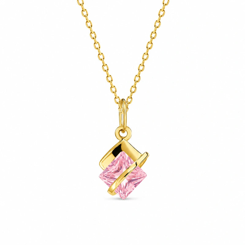 Rhomboid Necklace with Pink Zirconia