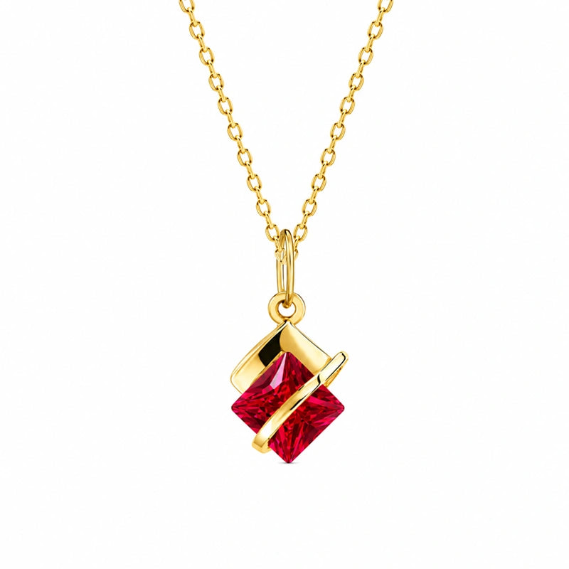 Rhomboide Halskette mit roten Zirkonen
