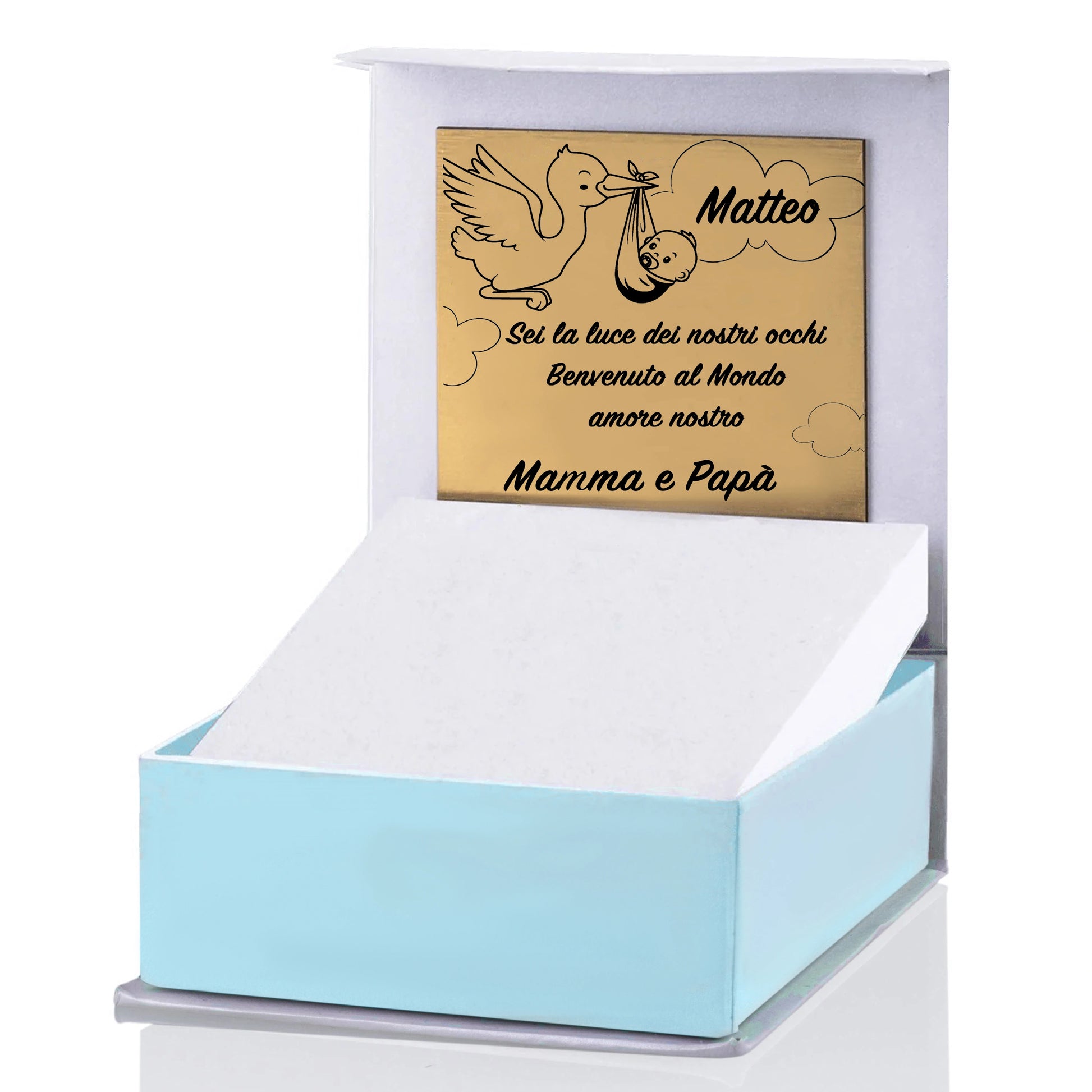 Braccialetto Bambino Argento con Orsetto Blu e Piastrina Incidibile