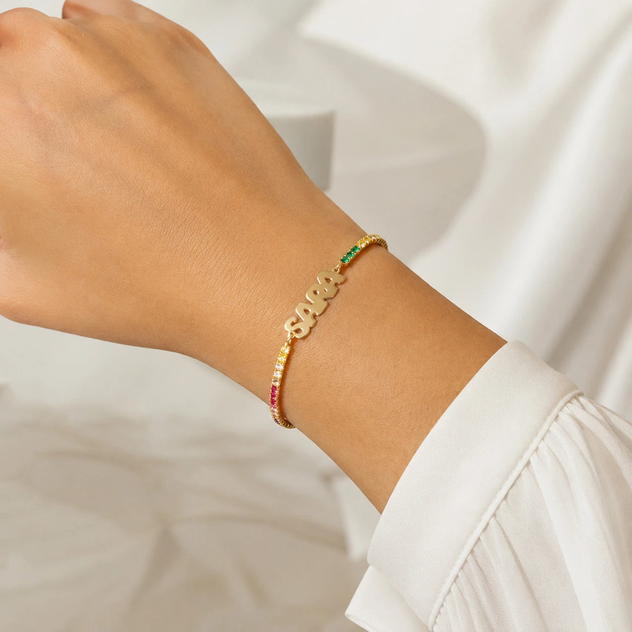 Bracciale Tennis con Nome Stampatello Dorato