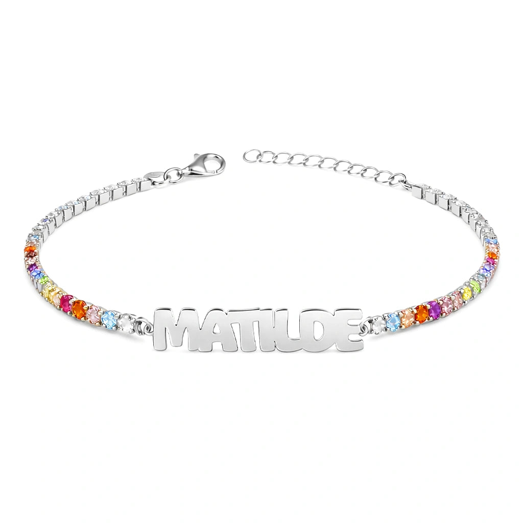 Rhodium-Plated Tennis Bracelet with Block Letters Name