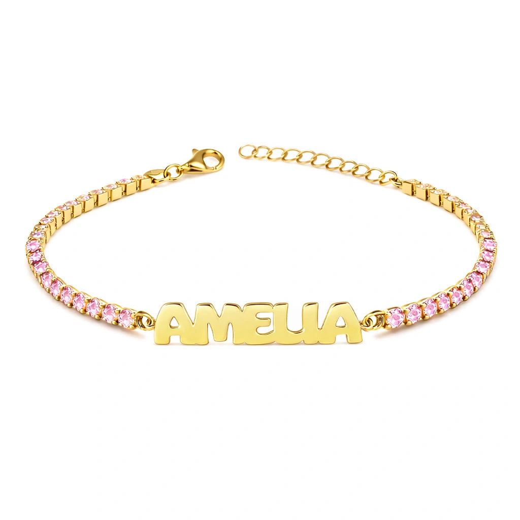 Bracciale Tennis con Nome Stampatello Dorato