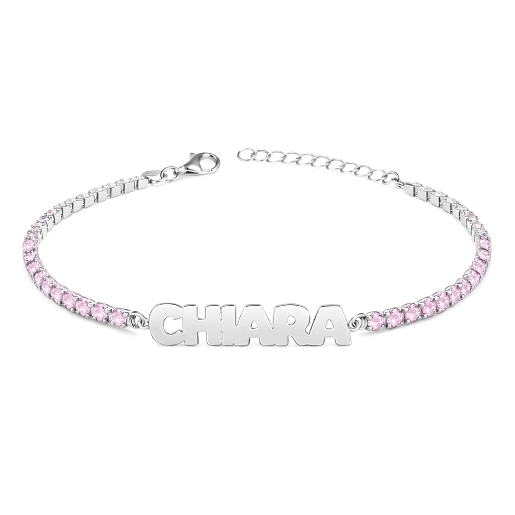 Rhodium-Plated Tennis Bracelet with Block Letters Name