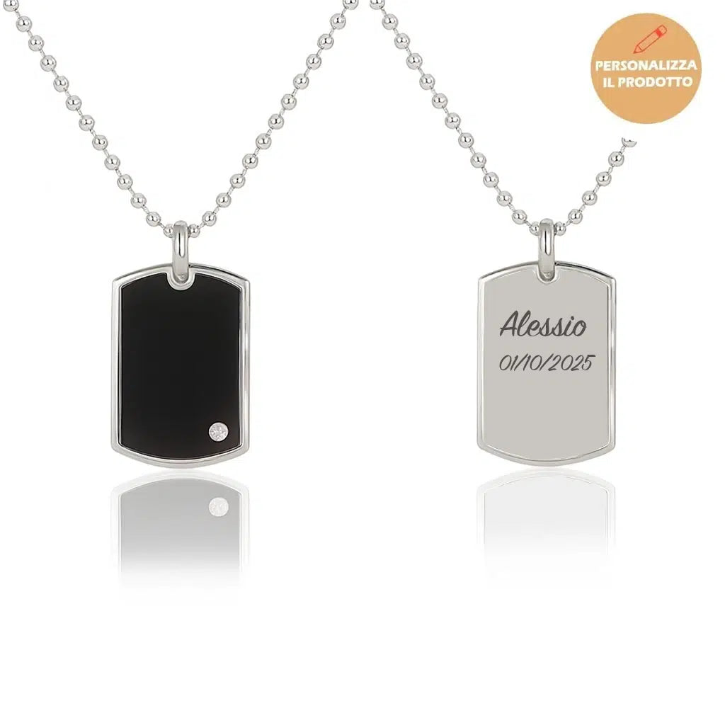 Collar Militar con Placa Negra y Punto de Luz