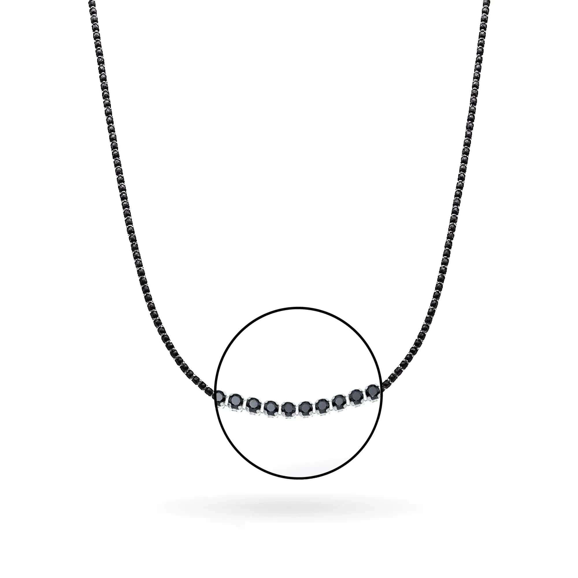 Collana Tennis in Oro Bianco 14 KT e Zirconi Neri