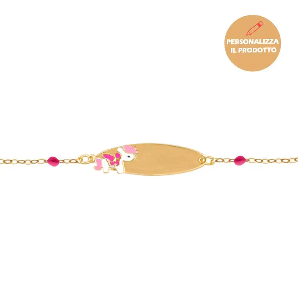 Rosary-Armband aus Silber mit emailliertem Einhorn und gravierbarer Plakette