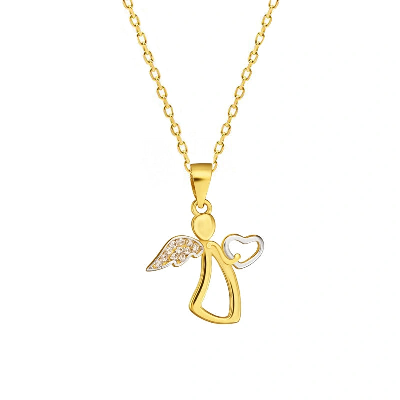 Gold Necklace with Little Angel Hugging Heart