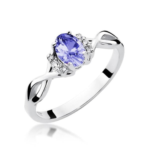 Anello in Oro 14kt con Tanzanite 0,40 ct e 6 Diamanti 0,05 ct