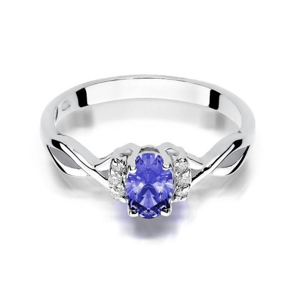 Anello in Oro 14kt con Tanzanite 0,40 ct e 6 Diamanti 0,05 ct