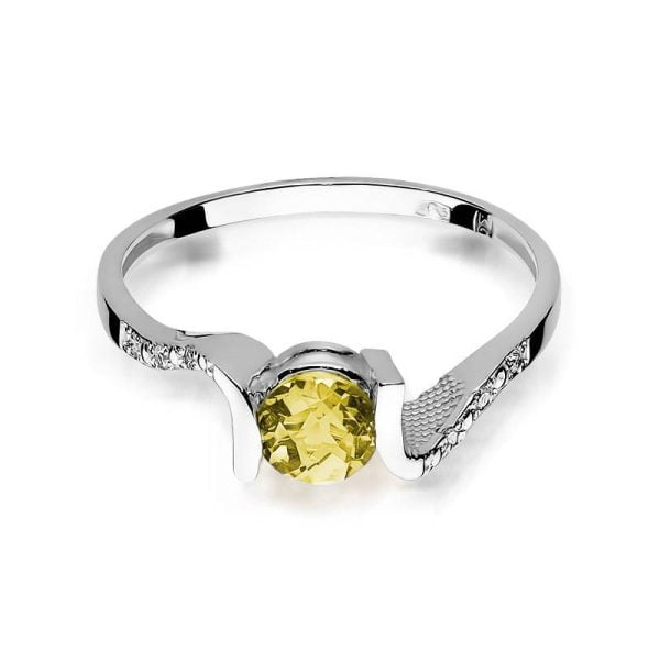 Anello In Oro 14kt con Citrina 0,50 ct e 6 Diamanti 0,03 ct