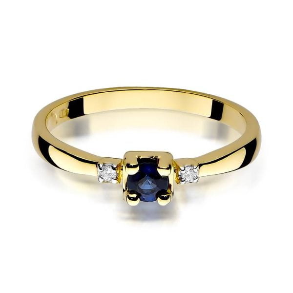 Anello In Oro con Zaffiro 0,30 ct e 2 Diamanti 0,03 ct