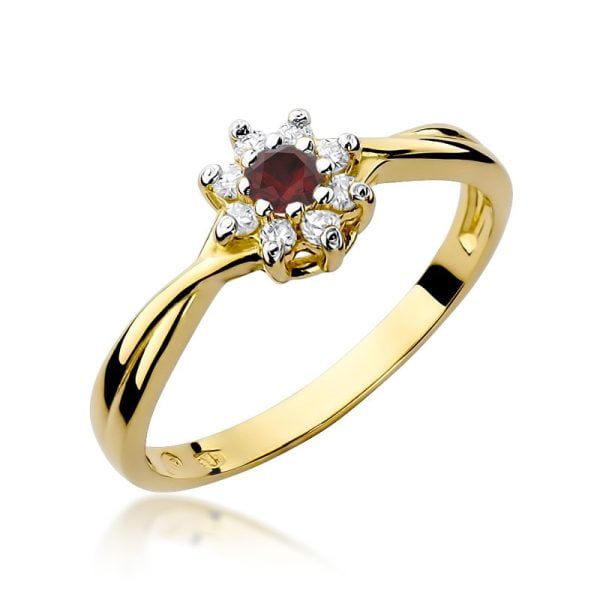 Anello In Oro 14kt con Rubino 0,15 ct e 8 Diamanti 0,12 ct