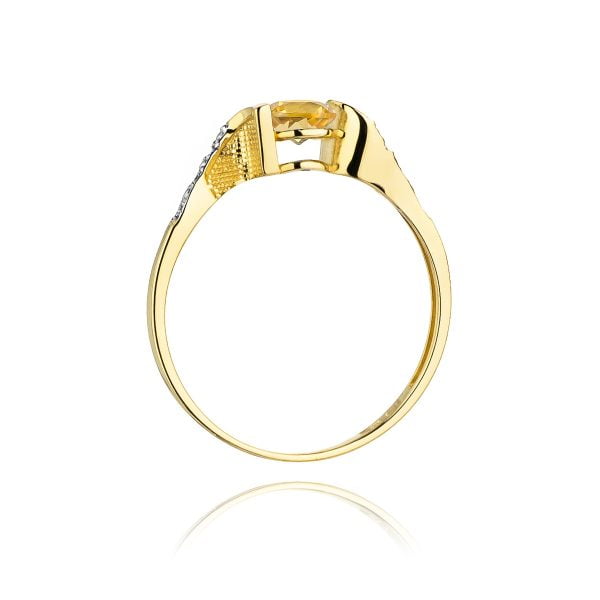 Anello In Oro 14kt con Citrina 0,50 ct e 6 Diamanti 0,03 ct