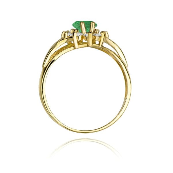 Anello In Oro 14kt con Smeraldo 0,80 ct e 10 Diamanti da 0,30 ct