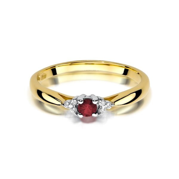 Anello in Oro 14 kt con Rubino 0,15 ct e 6 Diamanti 0,03 ct