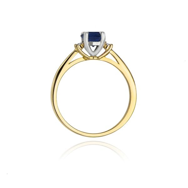 Anello In Oro 14 kt con Zaffiro 0,50 ct e 2 Diamanti 0,06 ct