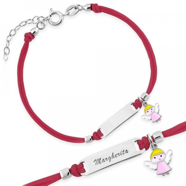 Bracciale Argento Bimba Cordoncino Rosso Angioletto