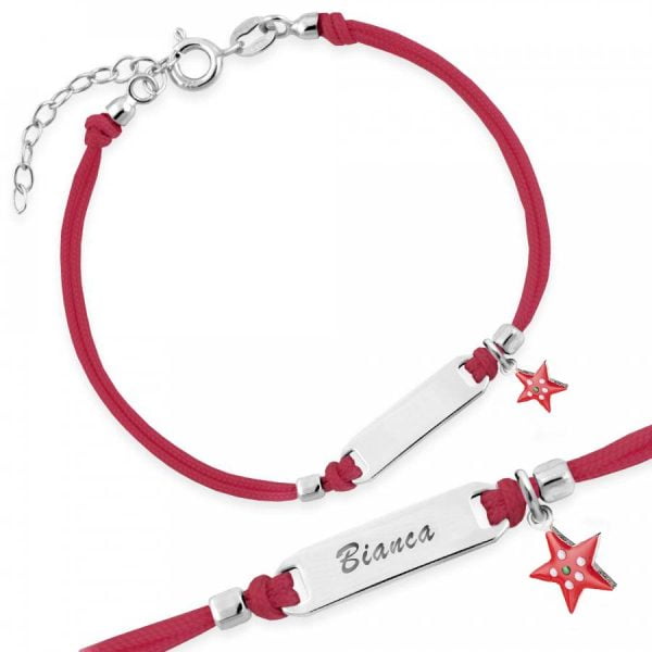 Bracciale Argento Bimba Cordoncino Rosso Stellina