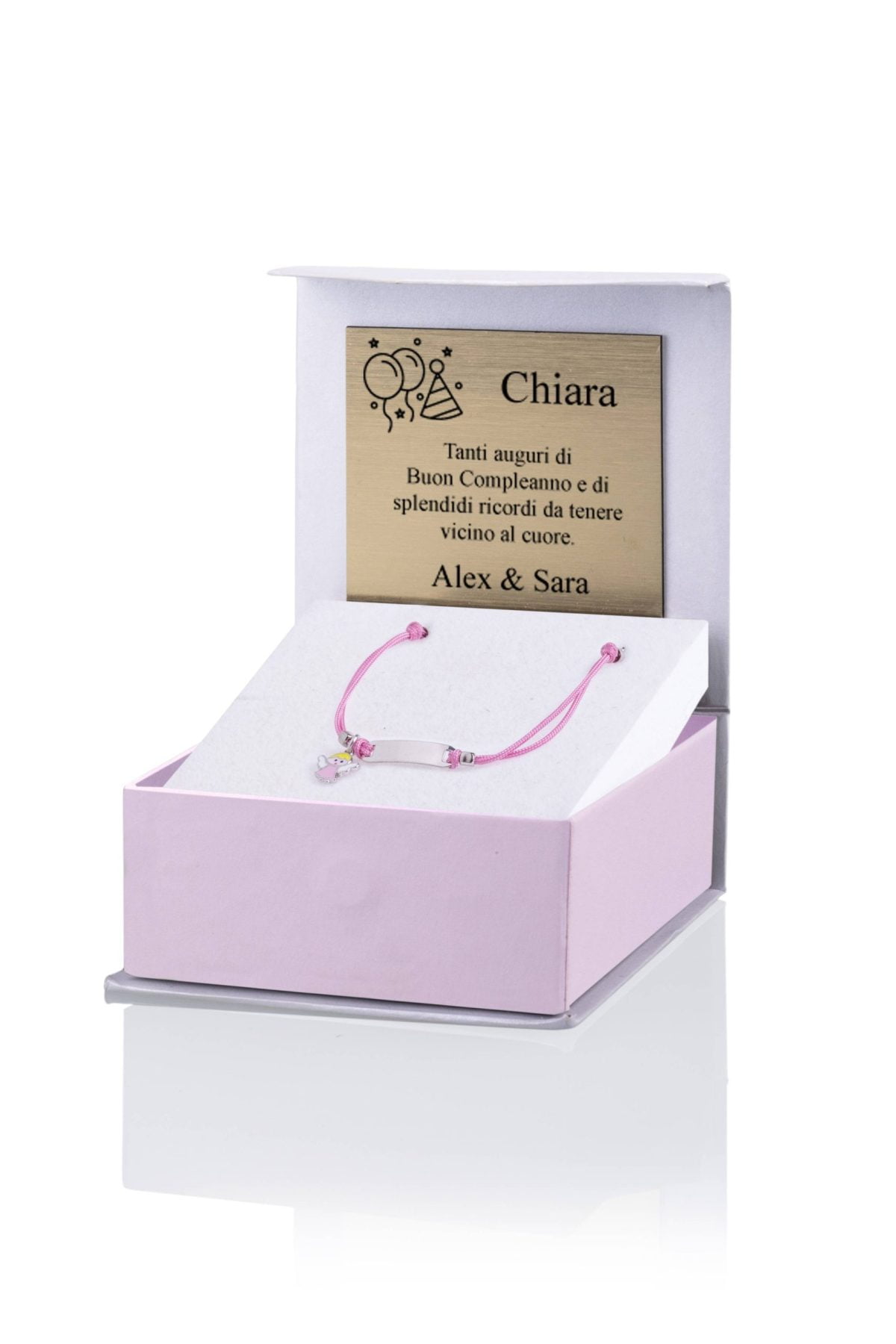 Bracciale Argento Bimba Cordoncino Rosa Angioletto