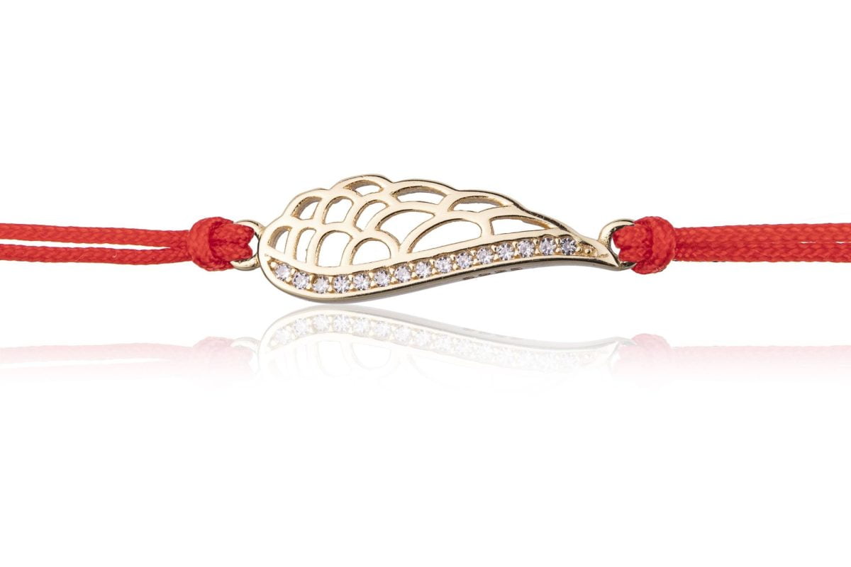 Bracciale in Argento in Corda Rosso Ala Strass Dorato