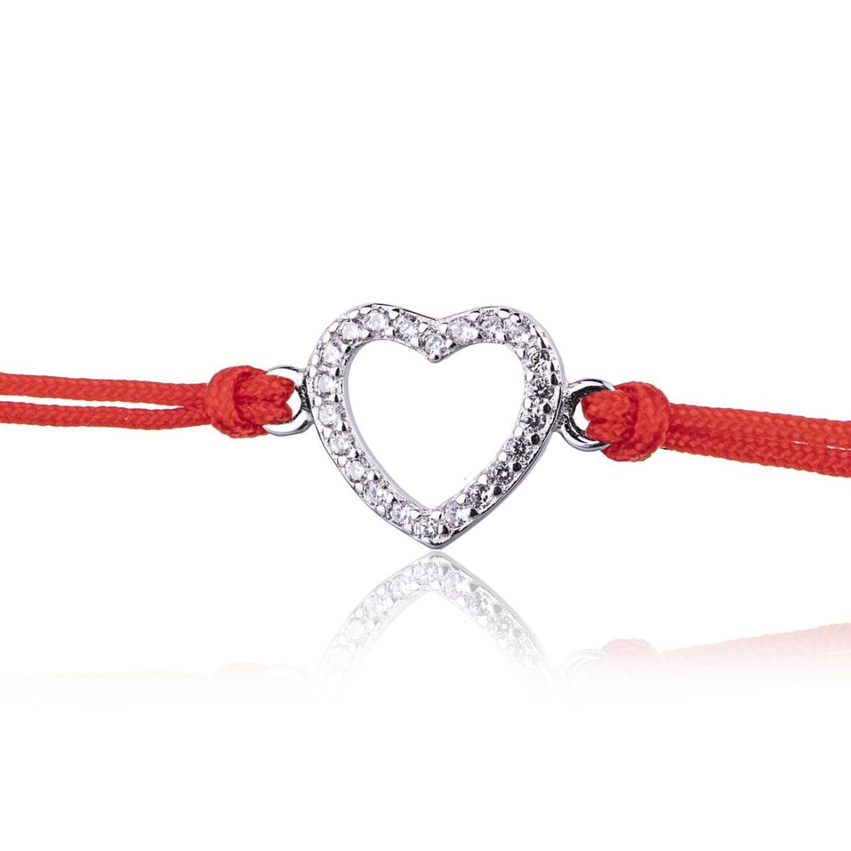 Bracciale in Argento in Corda Rosso Cuori Strass