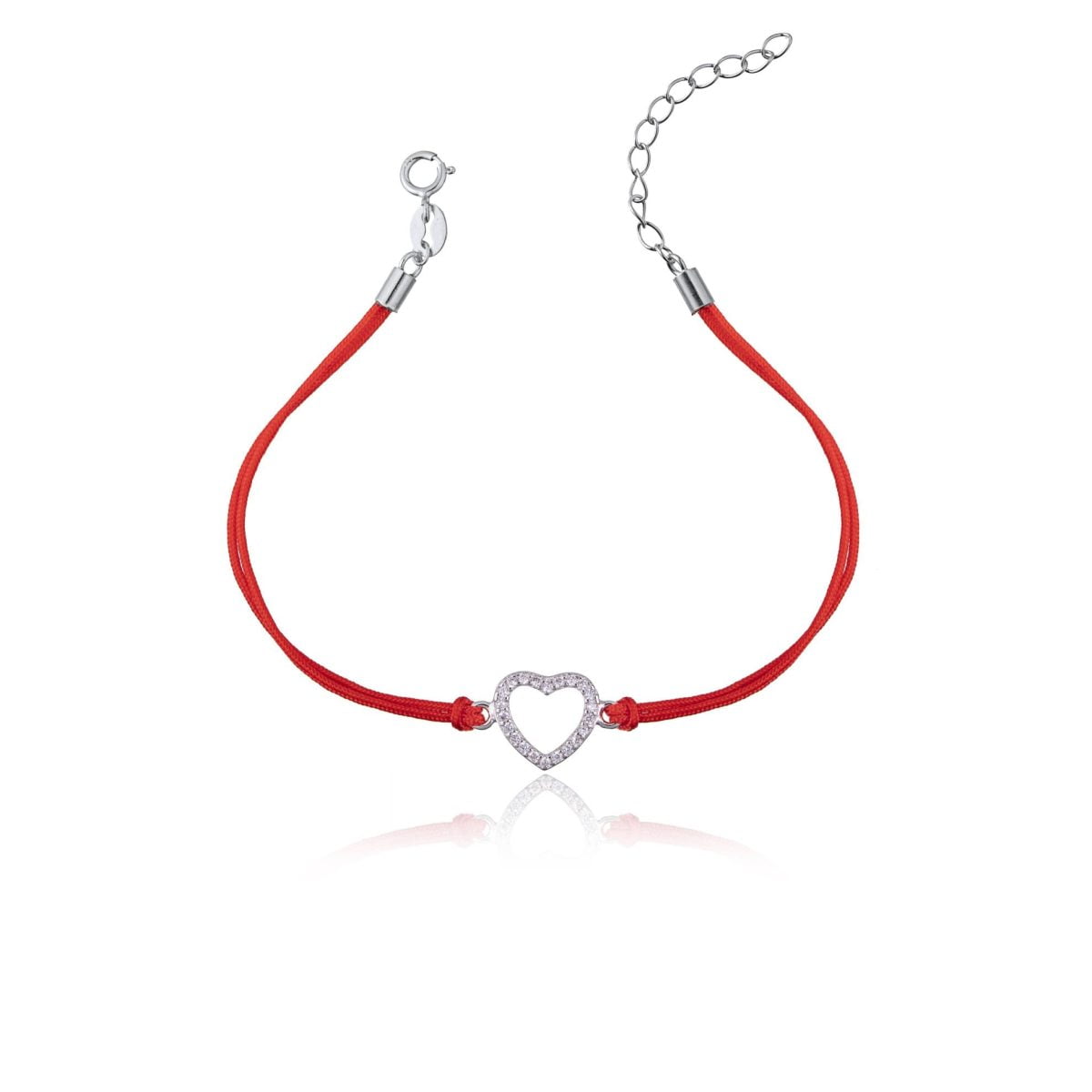 Bracciale in Argento in Corda Rosso Cuori Strass