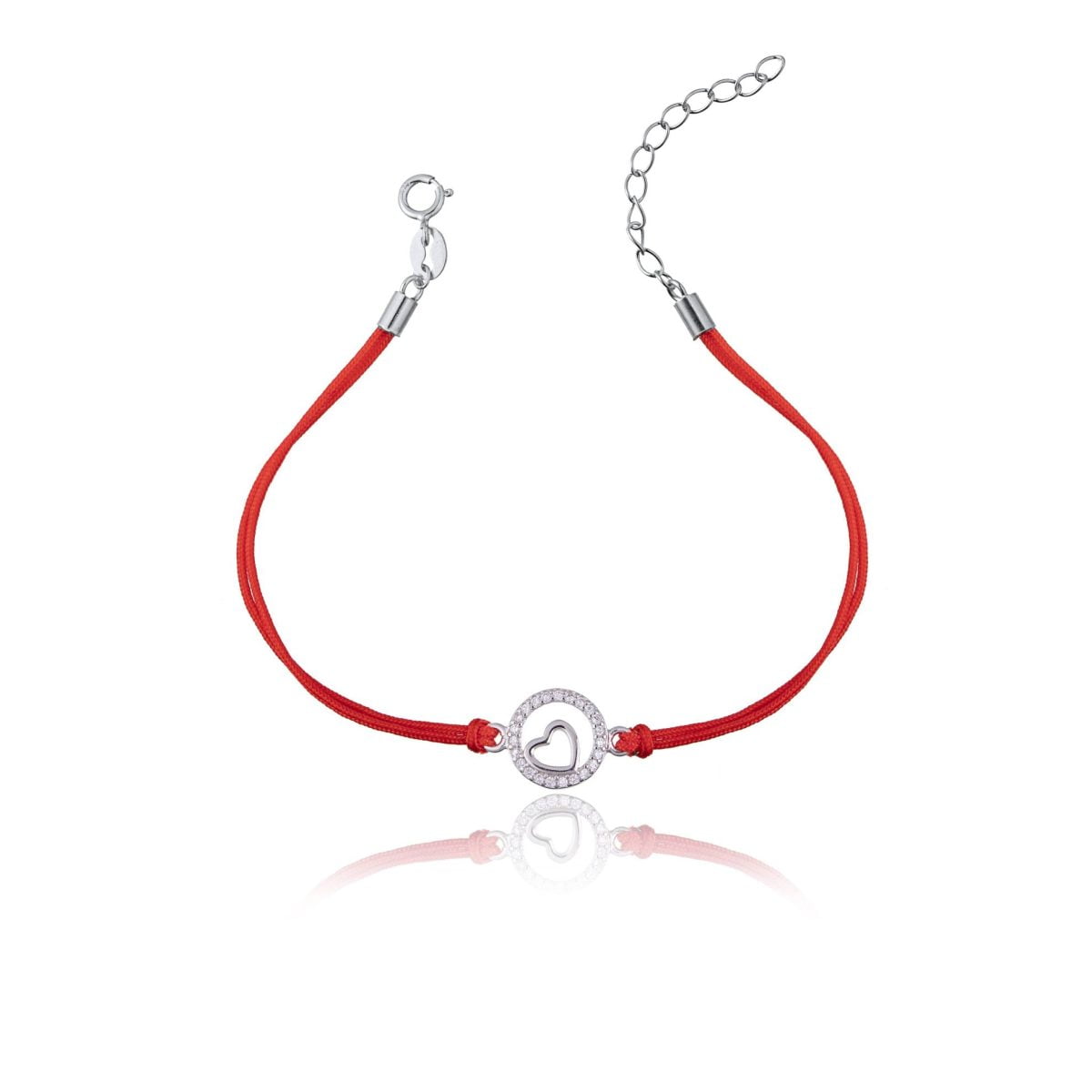 Bracciale in Argento in Corda Rosso Cerchi e Cuore