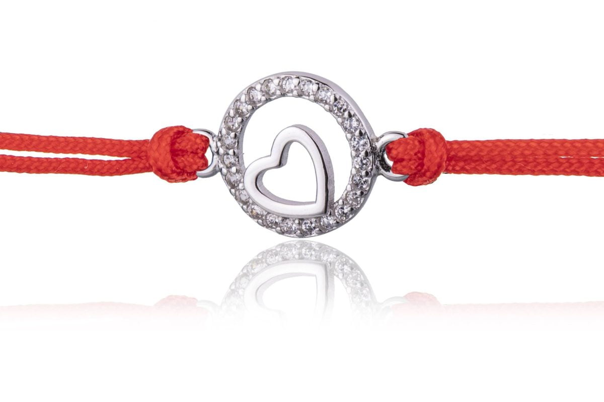 Bracciale in Argento in Corda Rosso Cerchi e Cuore