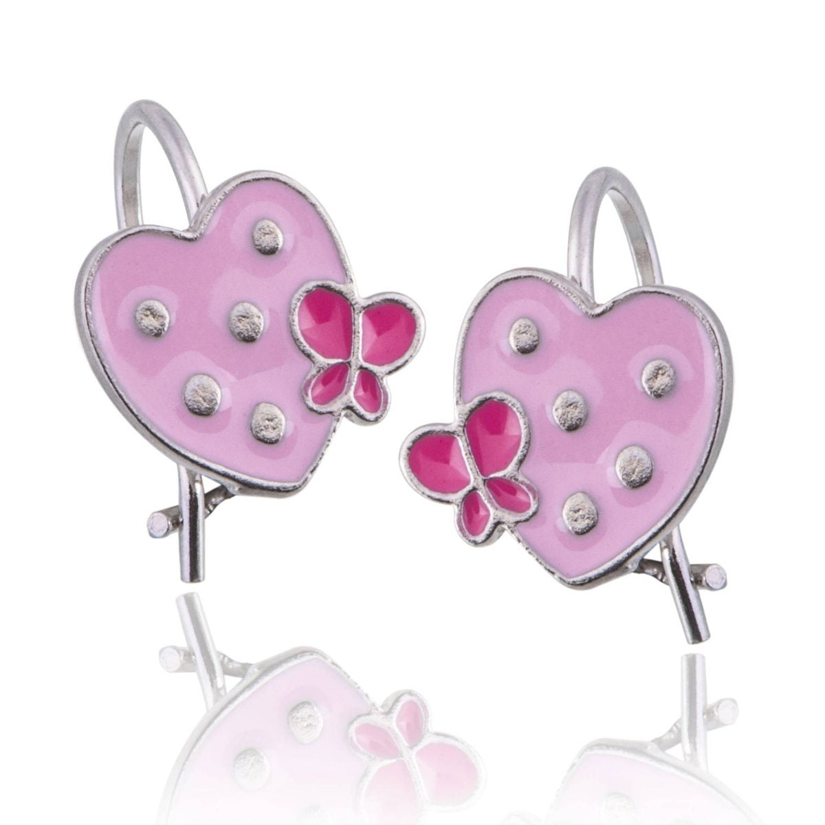 Boucles d'oreilles cloche en argent rhodié Cœurs et papillons