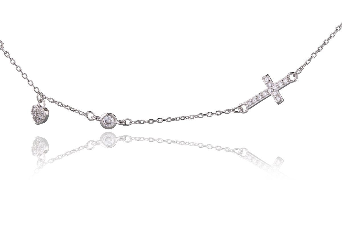 Bracciale in Argento Cuore e Croce Brillante